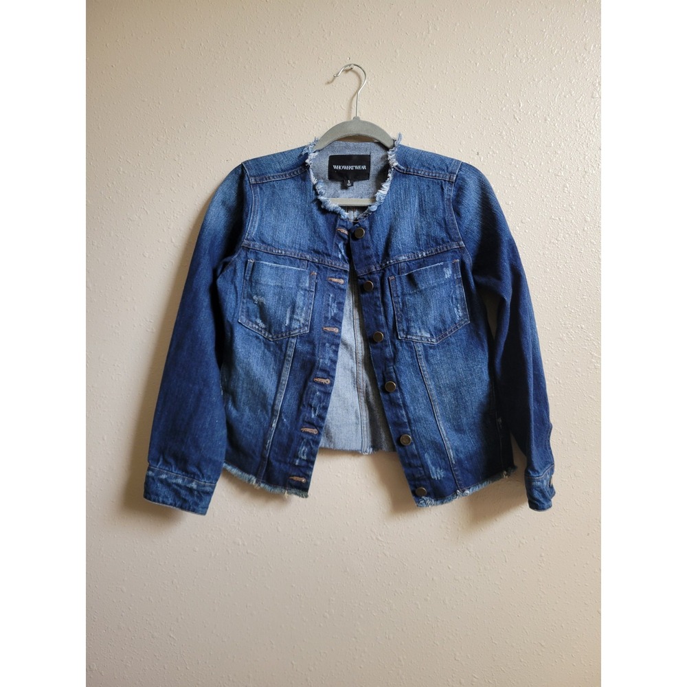 Who What Wear Raw Hem Denim Jean Jacket Coat Stone Wash Size Small Distressed